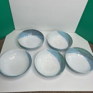 Nautica Watercolors Blue Melamine 5 Pasta/Soup Bowls